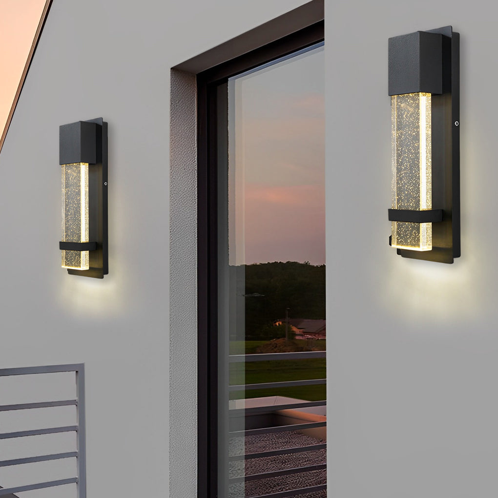 Minimalist Rectangular Outdoor Wall Sconce — Bubble Glass, Aluminum, LED, 3000K, IP54, Optional Motion Sensor