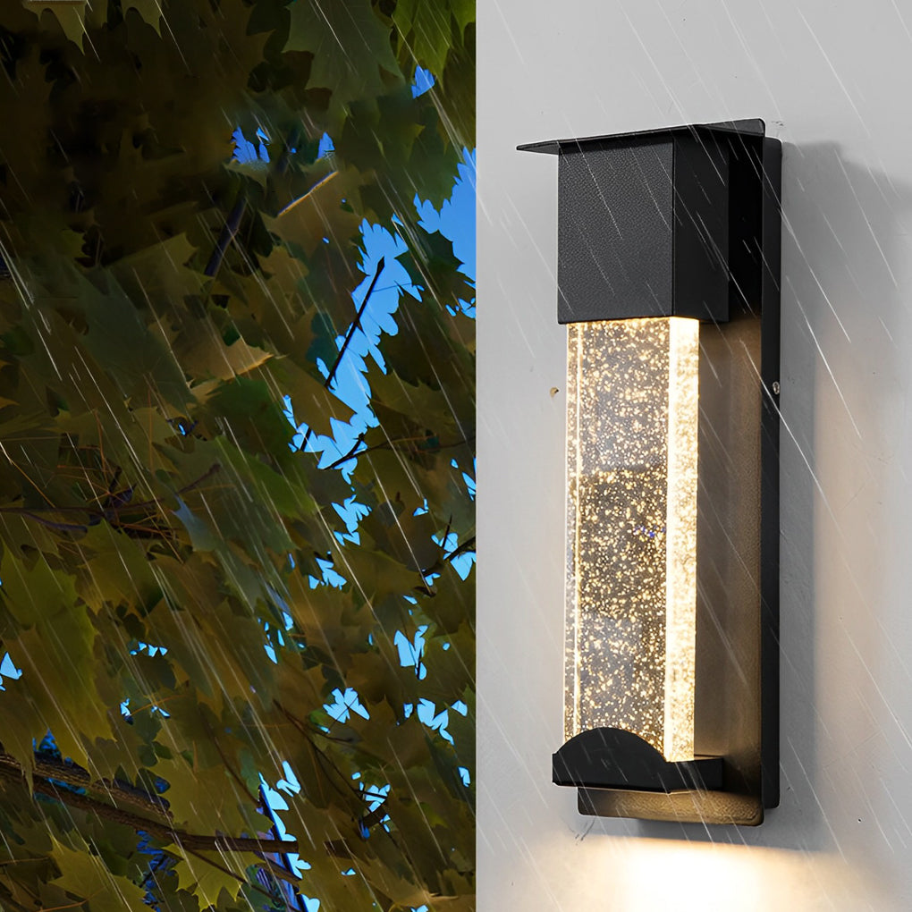 Minimalist Rectangular Outdoor Wall Sconce — Bubble Glass, Aluminum, LED, 3000K, IP54, Optional Motion Sensor