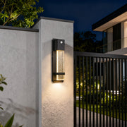 Minimalist Rectangular Outdoor Wall Sconce — Bubble Glass, Aluminum, LED, 3000K, IP54, Optional Motion Sensor