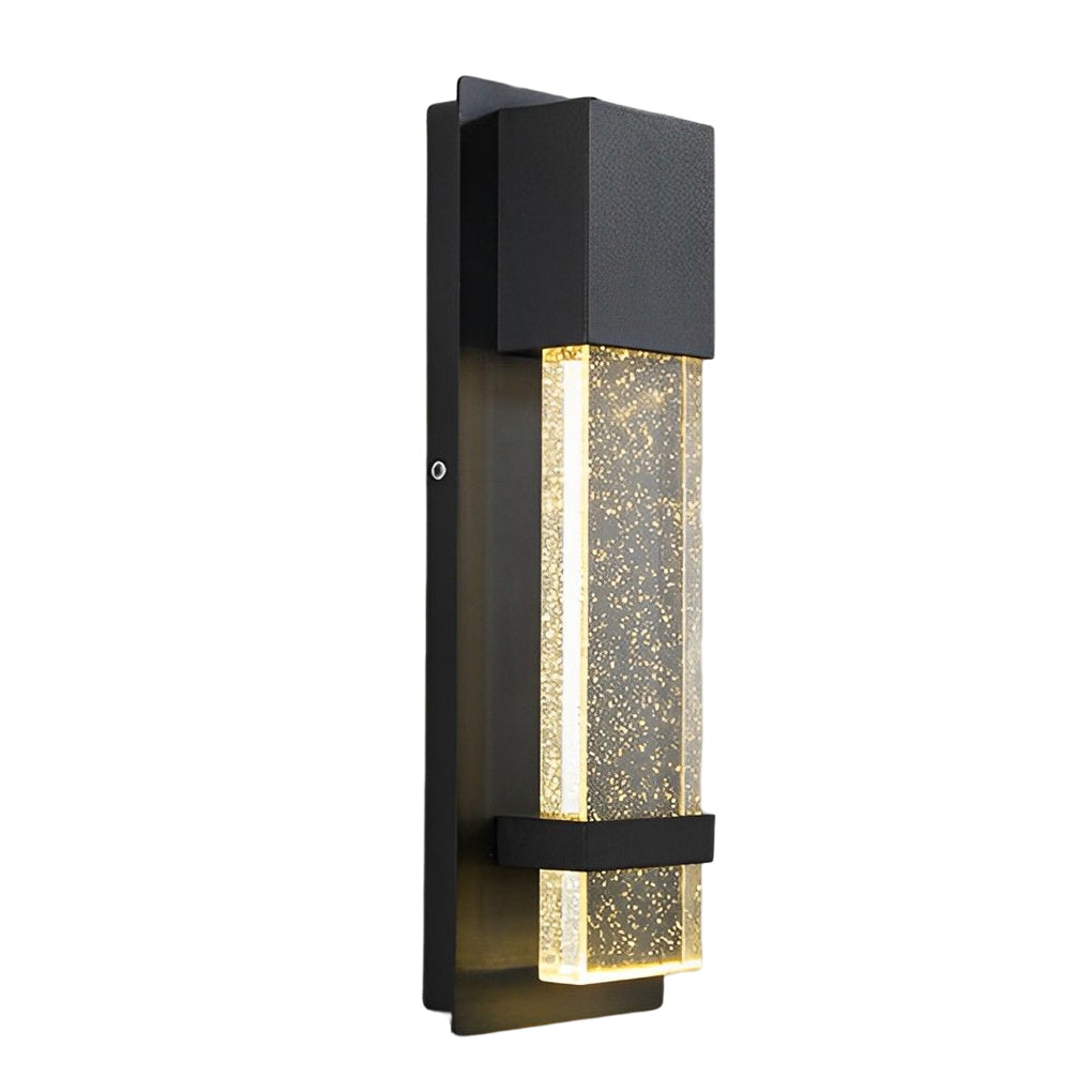 Minimalist Rectangular Outdoor Wall Sconce — Bubble Glass, Aluminum, LED, 3000K, IP54, Optional Motion Sensor