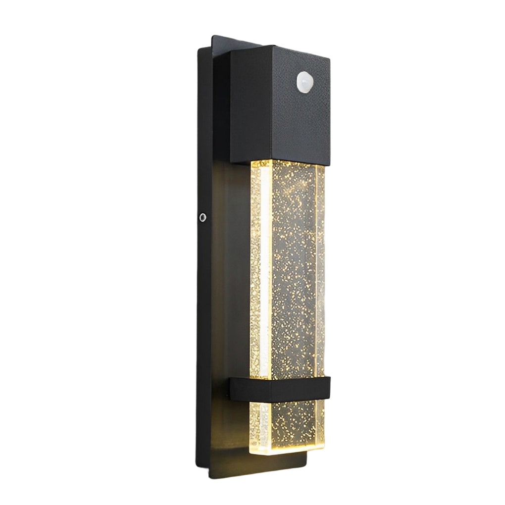 Minimalist Rectangular Outdoor Wall Sconce — Bubble Glass, Aluminum, LED, 3000K, IP54, Optional Motion Sensor