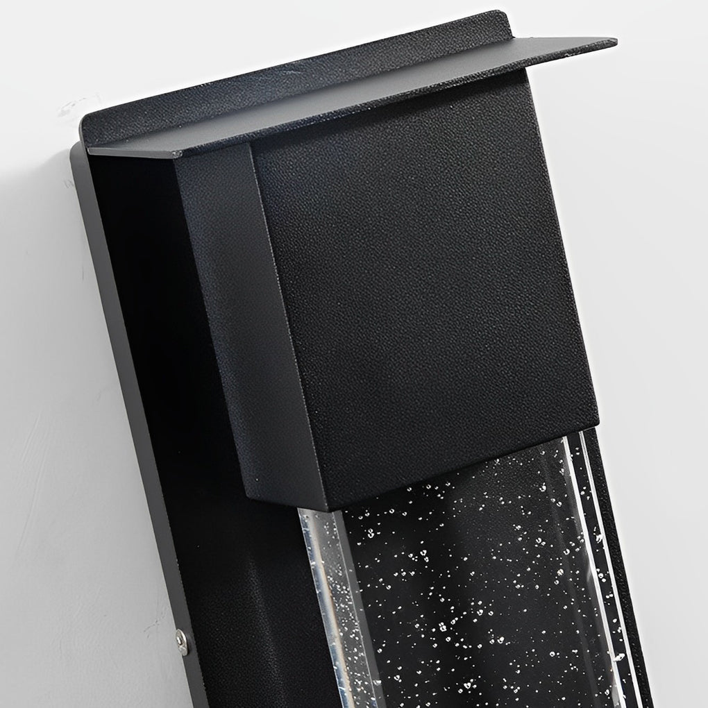Minimalist Rectangular Outdoor Wall Sconce — Bubble Glass, Aluminum, LED, 3000K, IP54, Optional Motion Sensor