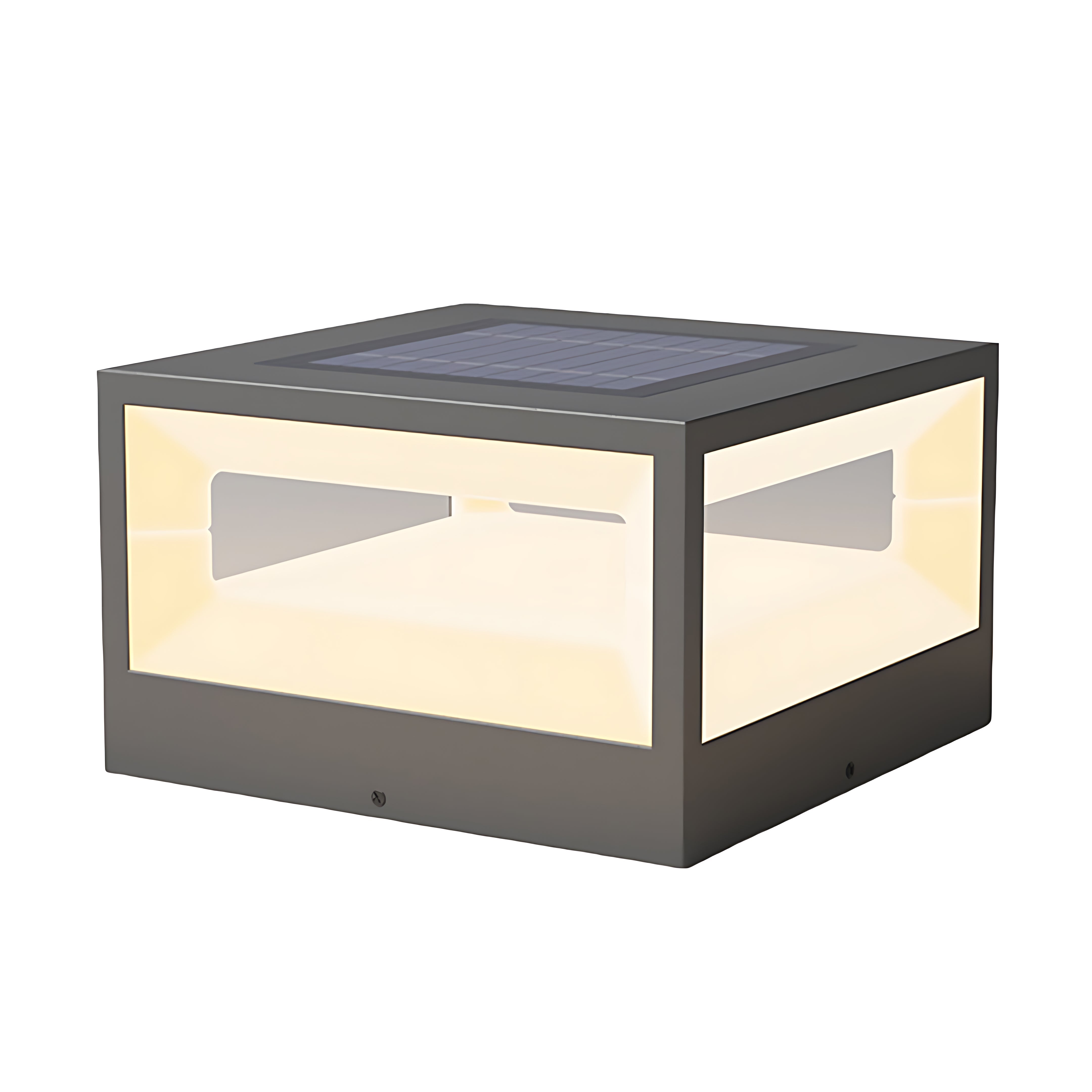 Hollow Square Outdoor Pillar Light — Stainless Steel, LED 3000K, Solar / Hardwired, IP65 Weatherproof