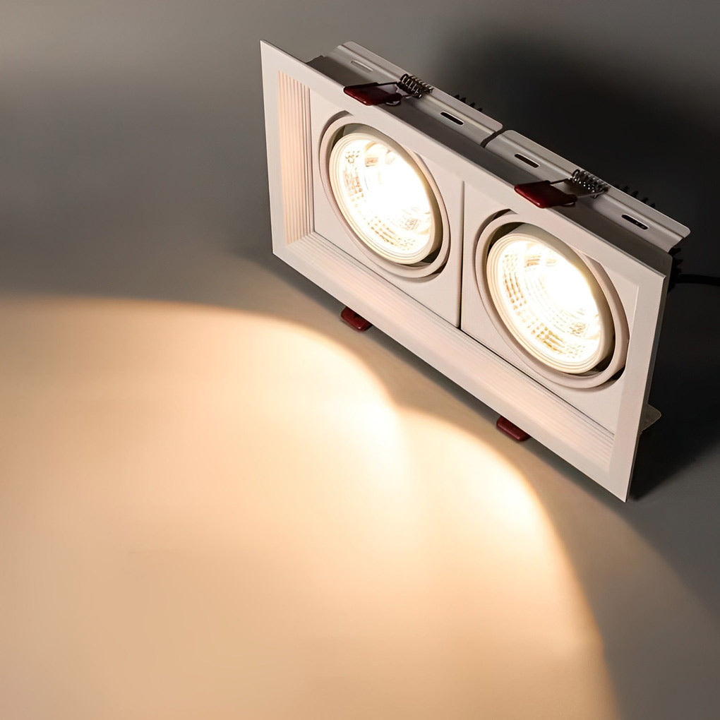 Rectangular Twin-Head Recessed Spotlight — Aluminum, 24W LED, 45° Adjustable, 3-Step Color Dimming