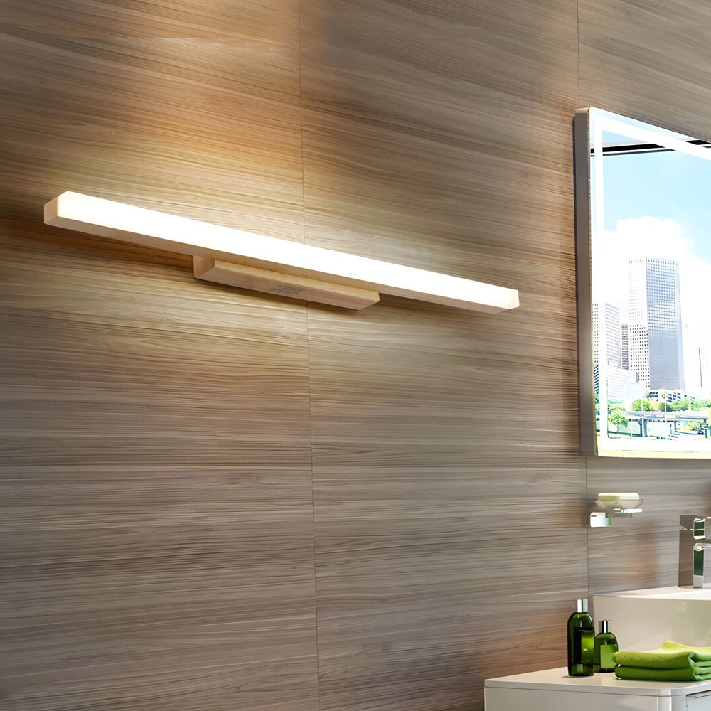 rectangular wall mount modern wooden led vanity light for bathroom
