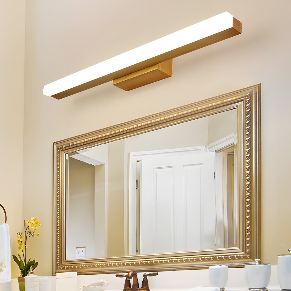rectangular wall mount modern wooden led vanity light for bathroom