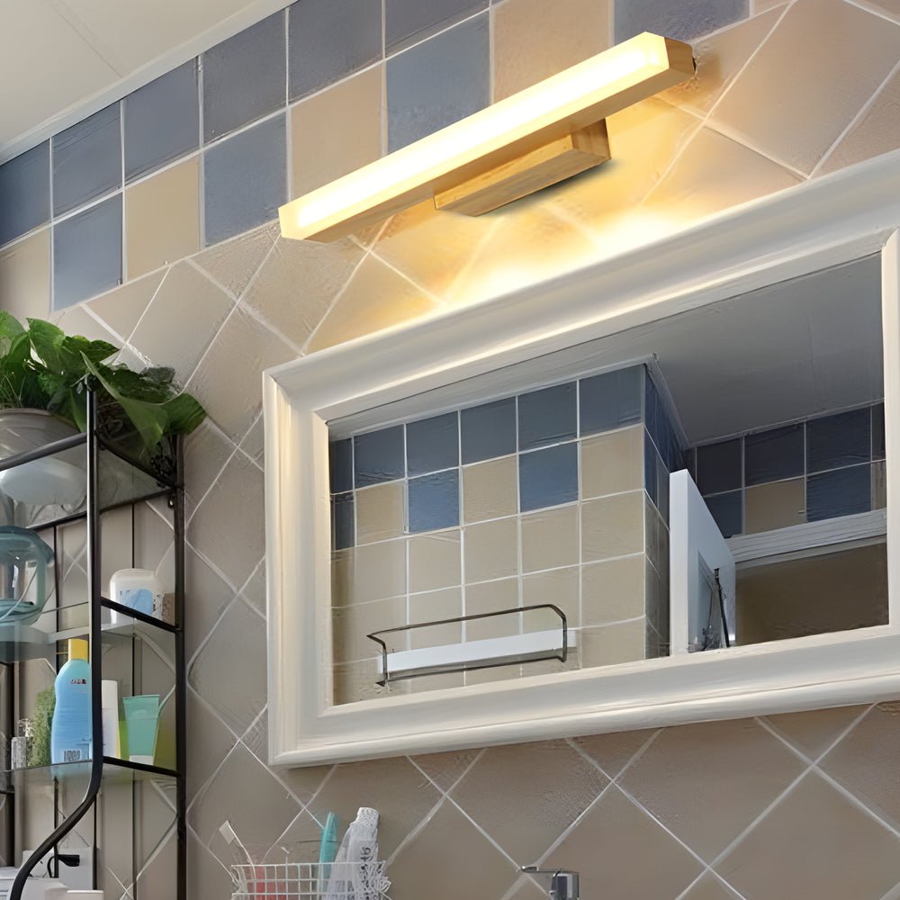 rectangular wall mount modern wooden led vanity light for bathroom