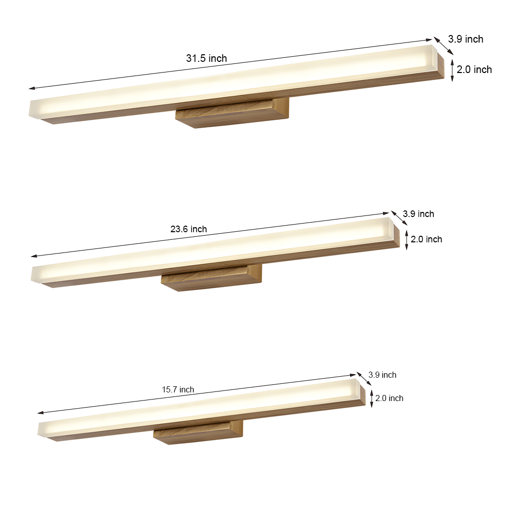 rectangular wall mount modern wooden led vanity light for bathroom