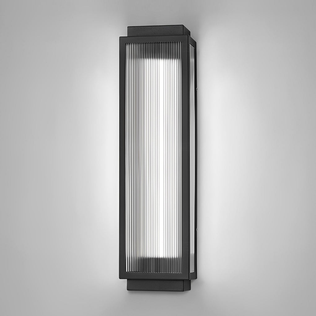 Modern Rectangular Outdoor Wall Sconce — Reeded Glass, Stainless Steel, LED, IP55, 4 Sizes