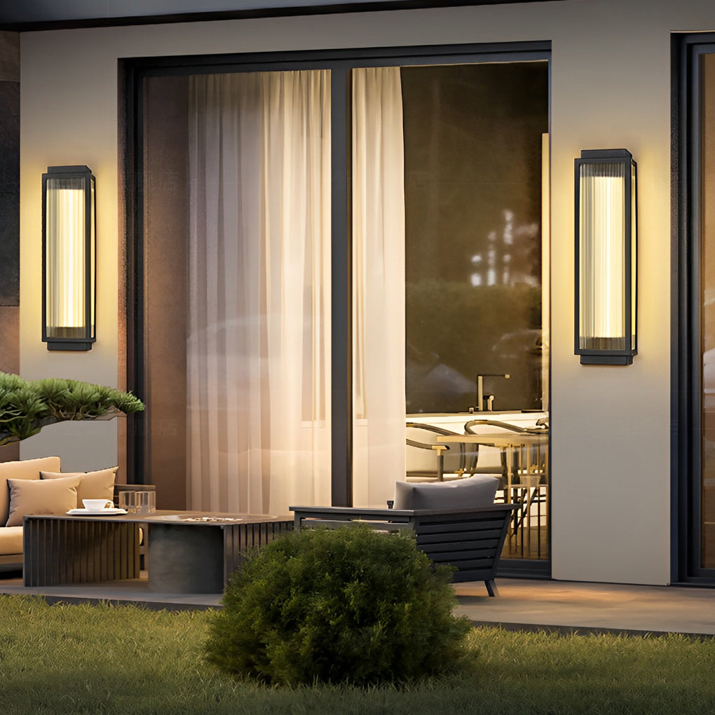 Modern Rectangular Outdoor Wall Sconce — Reeded Glass, Stainless Steel, LED, IP55, 4 Sizes