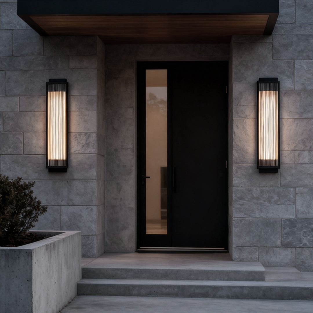 Modern Rectangular Outdoor Wall Sconce — Reeded Glass, Stainless Steel, LED, IP55, 4 Sizes