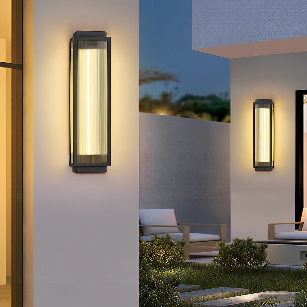 Modern Rectangular Outdoor Wall Sconce — Reeded Glass, Stainless Steel, LED, IP55, 4 Sizes