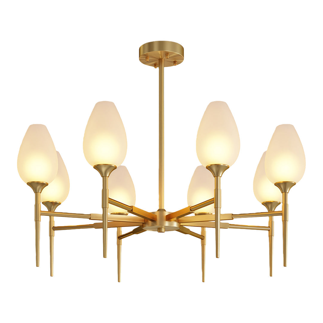 Minimalist Glass Chandelier — Brass Frame, Transparent Glass Shades, G9, 4-, 6-, or 8-Light
