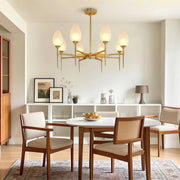 Minimalist Glass Chandelier — Brass Frame, Transparent Glass Shades, G9, 4-, 6-, or 8-Light
