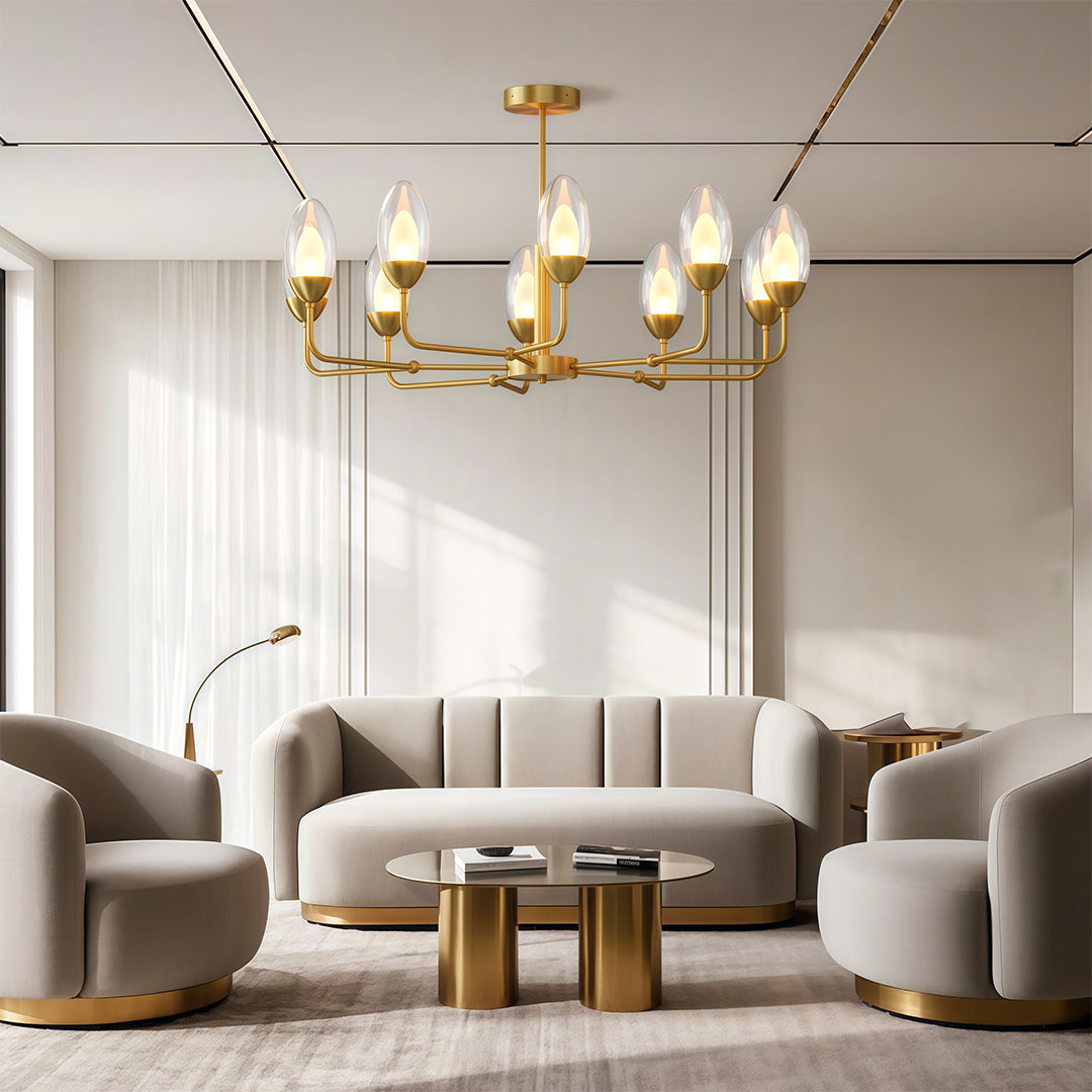 Modern Minimalist Copper Chandelier — Full-Copper Frame, Transparent Glass, G9, 6-, 8-, or 10-Light
