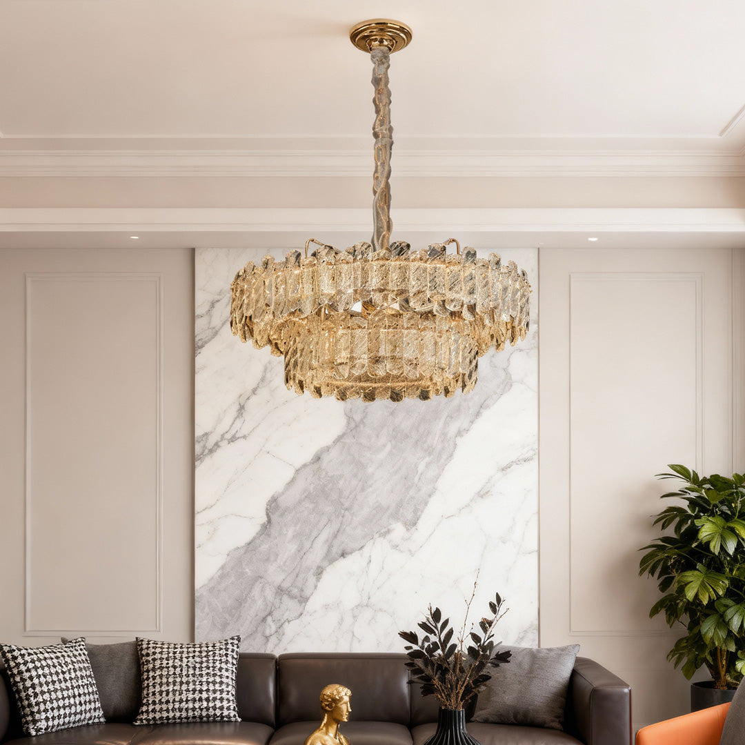 Crystal Chandelier — Champagne Gold Carbon Steel, LED, Dual-Color Dimming, Six Configurations, Adjustable 31.5" Cord
