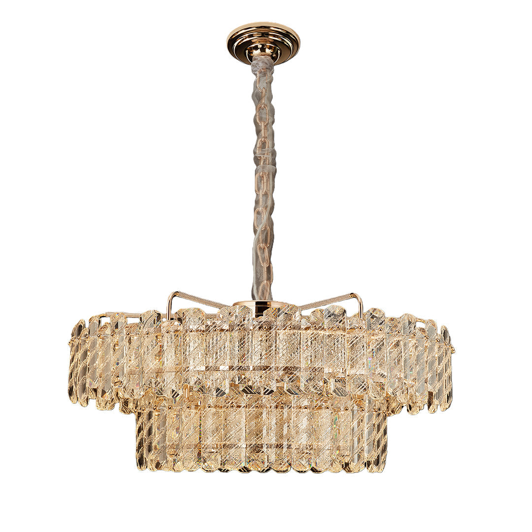 Crystal Chandelier — Champagne Gold Carbon Steel, LED, Dual-Color Dimming, Six Configurations, Adjustable 31.5" Cord