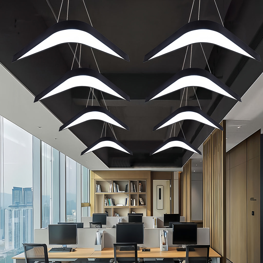 Swallowtail Geometric Chandelier — Black Wrought Iron, White Acrylic, LED, 31.5"–55.1" Dia.