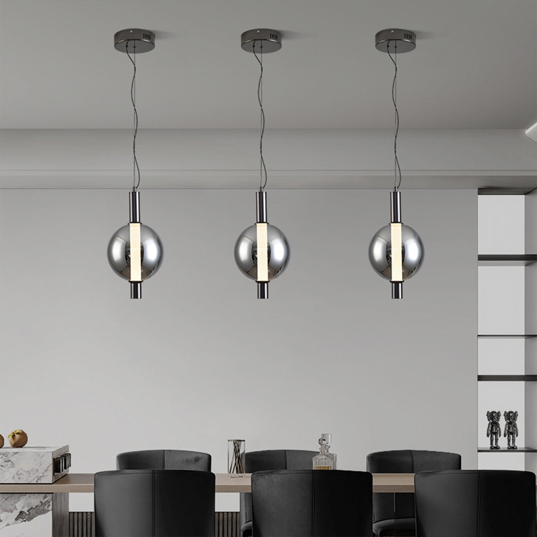 Modern Minimalist Branch Pendant Light — Wrought Iron, Smoke Grey Glass, 1-to-3-Light LED, Three-Color Dimming