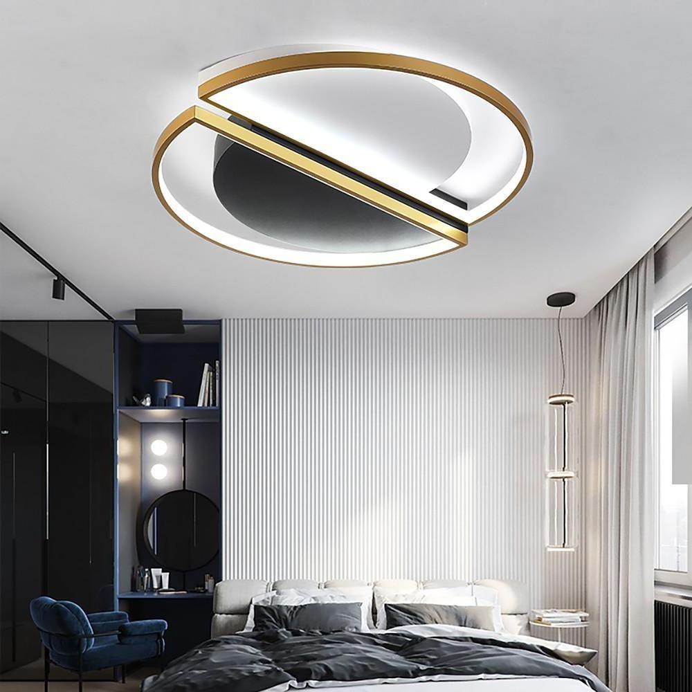 Geometric Rectangle and Round LED Flush-Mount Chandelier — Black and Gold, 3-Step Dimming, Multiple Sizes
