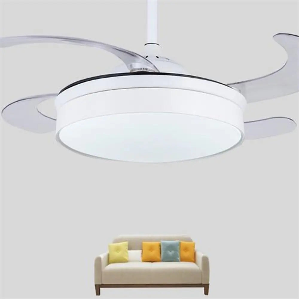 Nordic Retractable Ceiling Fan with Lights - 15/19-Inch Round Drum Shape LED Design Luxe