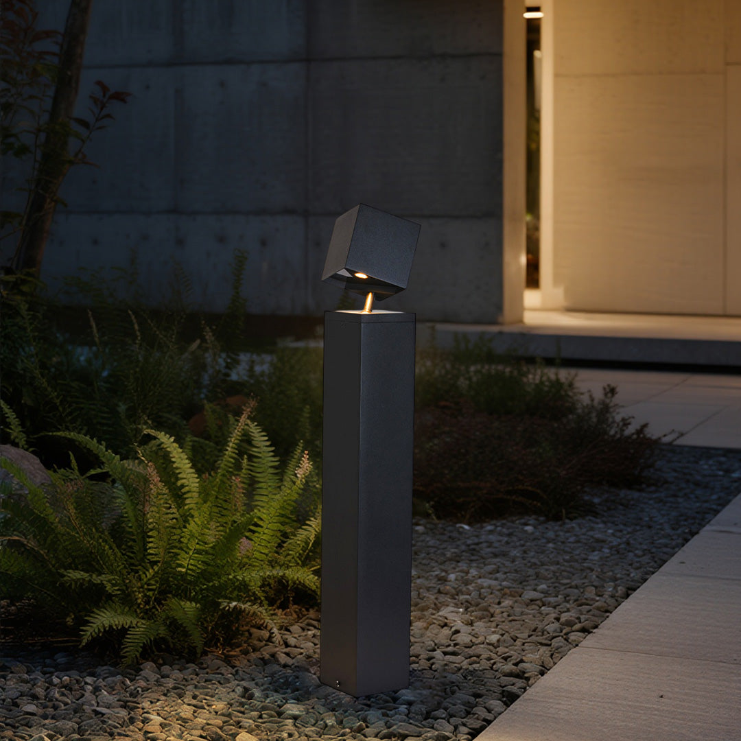 Minimalist LED Bollard Path Light — Sand-Black Aluminum, Glass Shade, 3000K, IP65, 7W / 10W