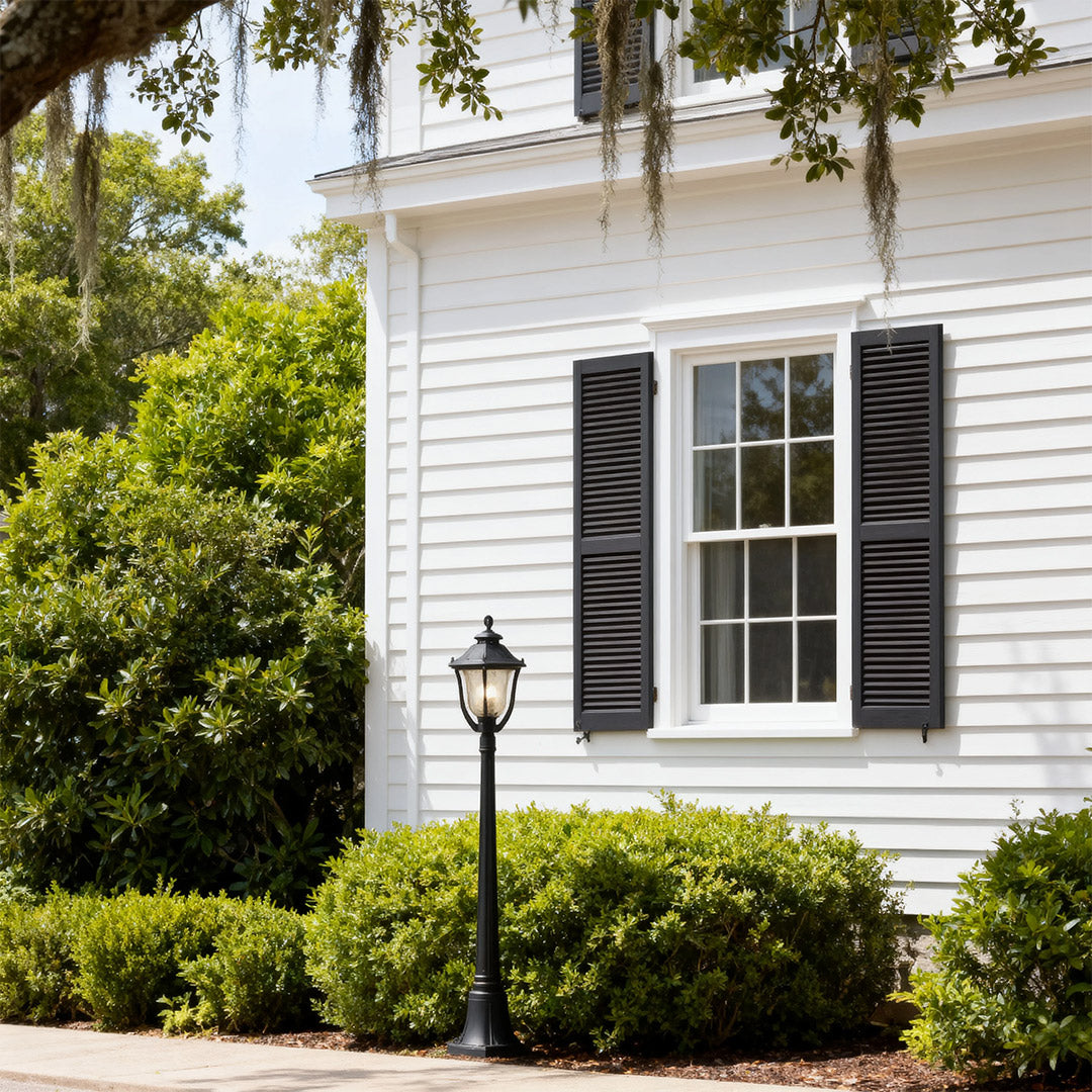 Classic Bollard Outdoor Post Light — Coffee Aluminum, Glass Shade, 12W E26, IP44, 45"H