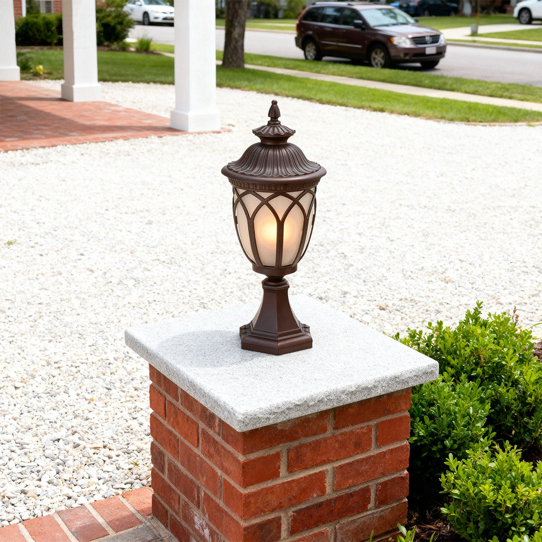 Vintage Outdoor Pillar Light — Cast Aluminum with Glass Shade, 12W E27, IP44 Weatherproof