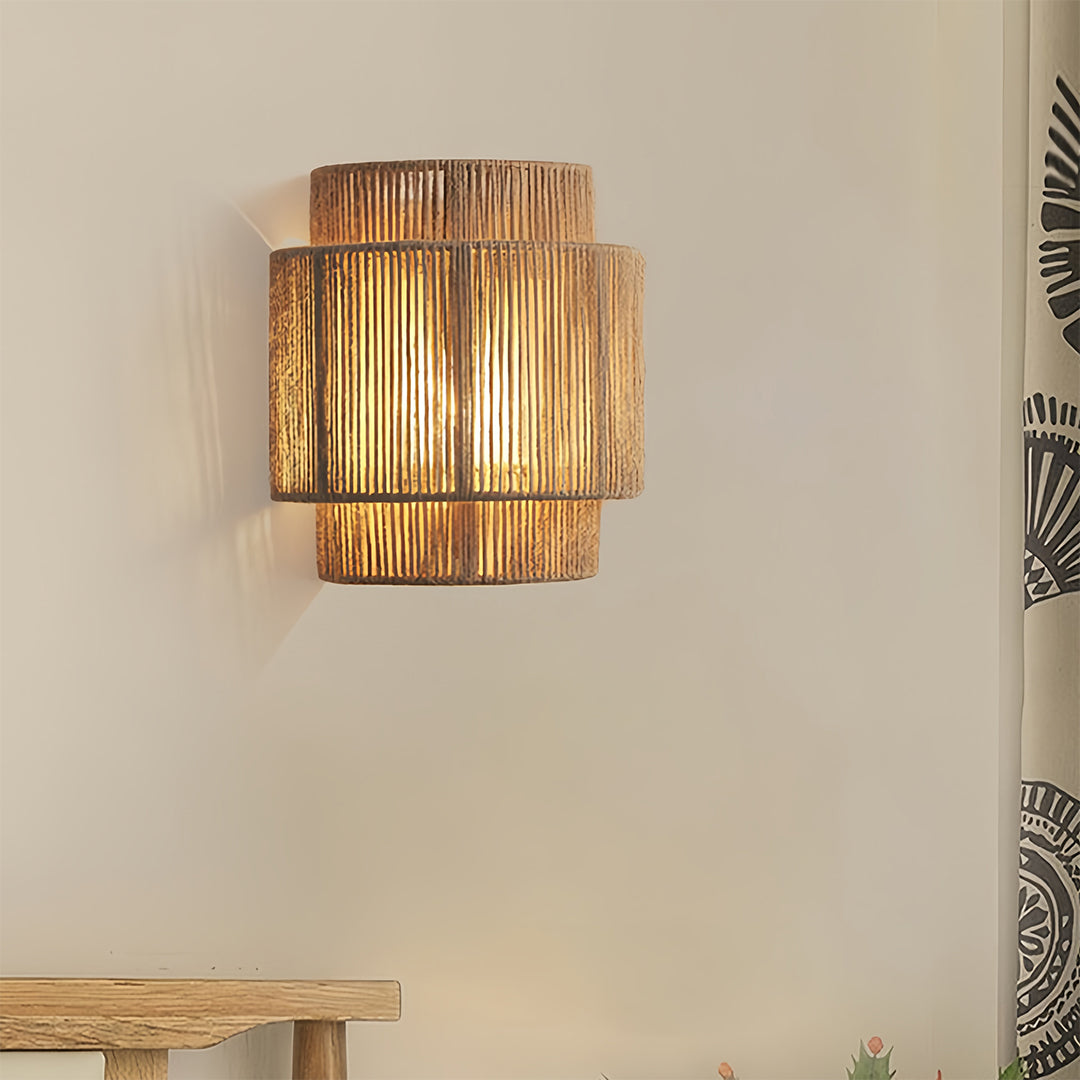 Wabi-Sabi Wall Sconce — Hemp Rope and Metal, E27, 3000K Warm LED, 9" × 9.8"