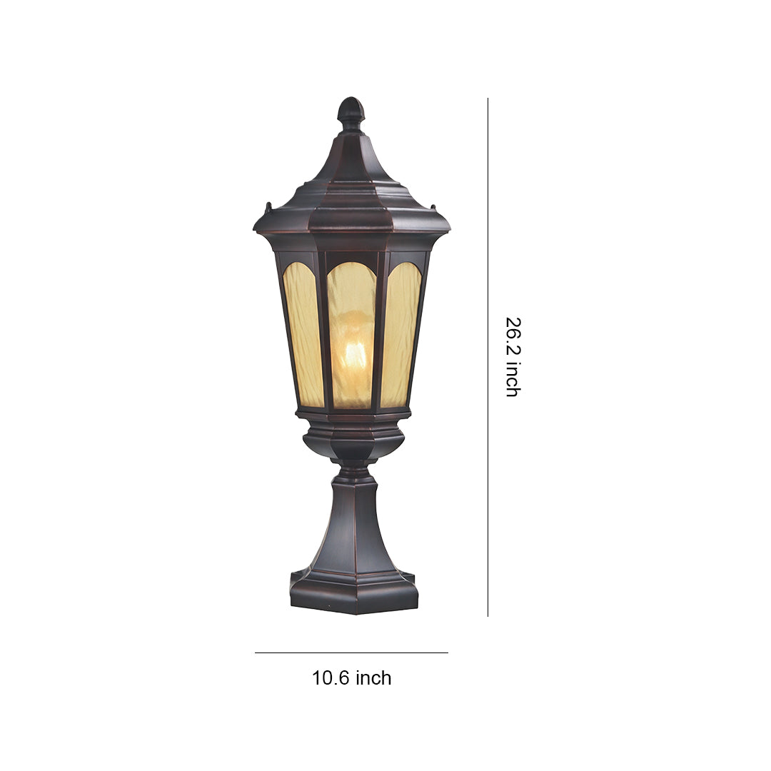 Retro Outdoor Pillar Light — Sand-Black Aluminum and Glass, 18W LED, E26, IP44, Hardwired, 26.18" H