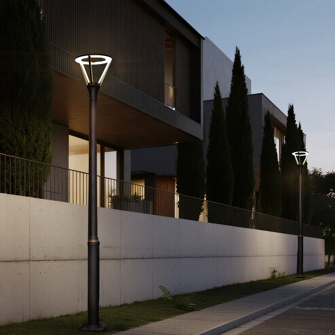 Modern Minimalist Outdoor Post Light — Black Aluminum, 48W OSRAM LED, 3000K, IP65, 3-Meter Pole