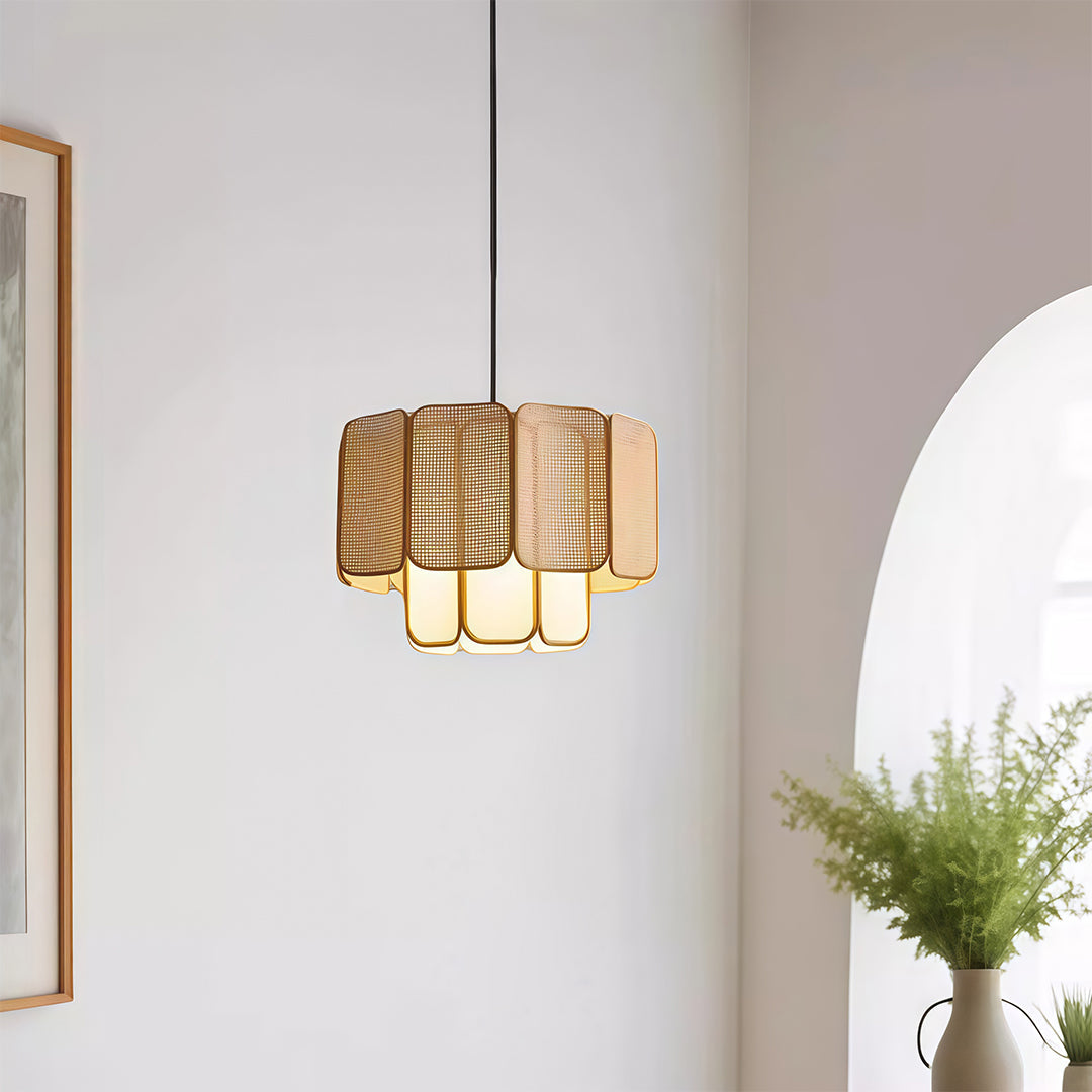 Wabi-Sabi Bamboo & Rattan Pendant — Handwoven, LED E27, 59.1" Adjustable Cord, Natural or Coffee Brown, 4 Sizes