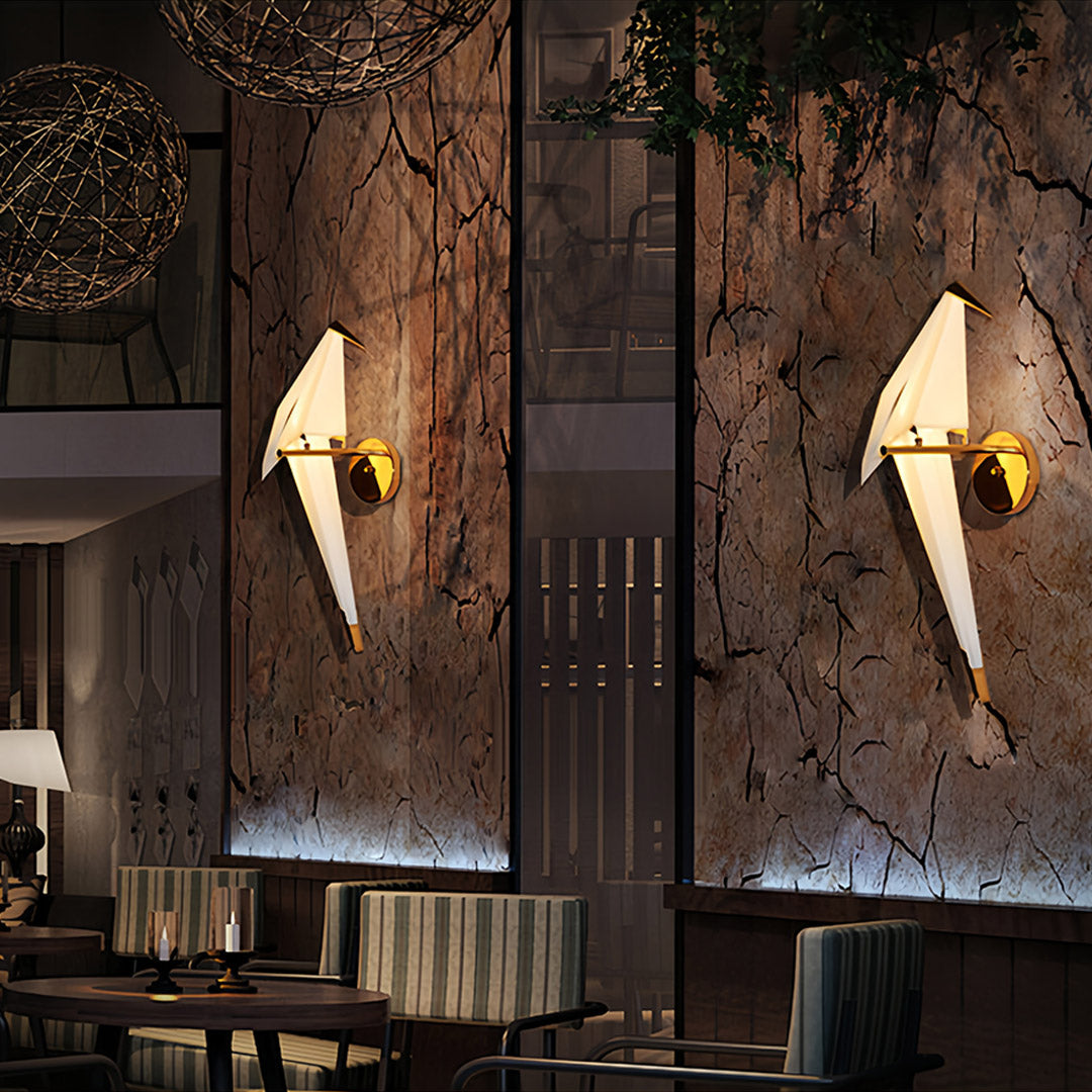 Origami Crane Wall Sconce — PP & Metal, Gold Accent, LED 6W, 3000K Warm White