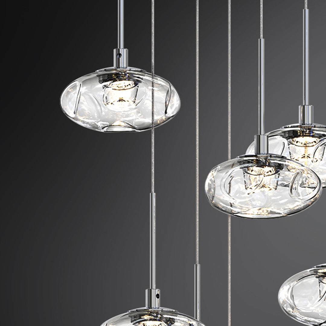Minimalist Ring Pendant Light — Stainless Steel & Nano Glass, 7-Light, 49W, 3-Step Dimming, Chrome or Gold