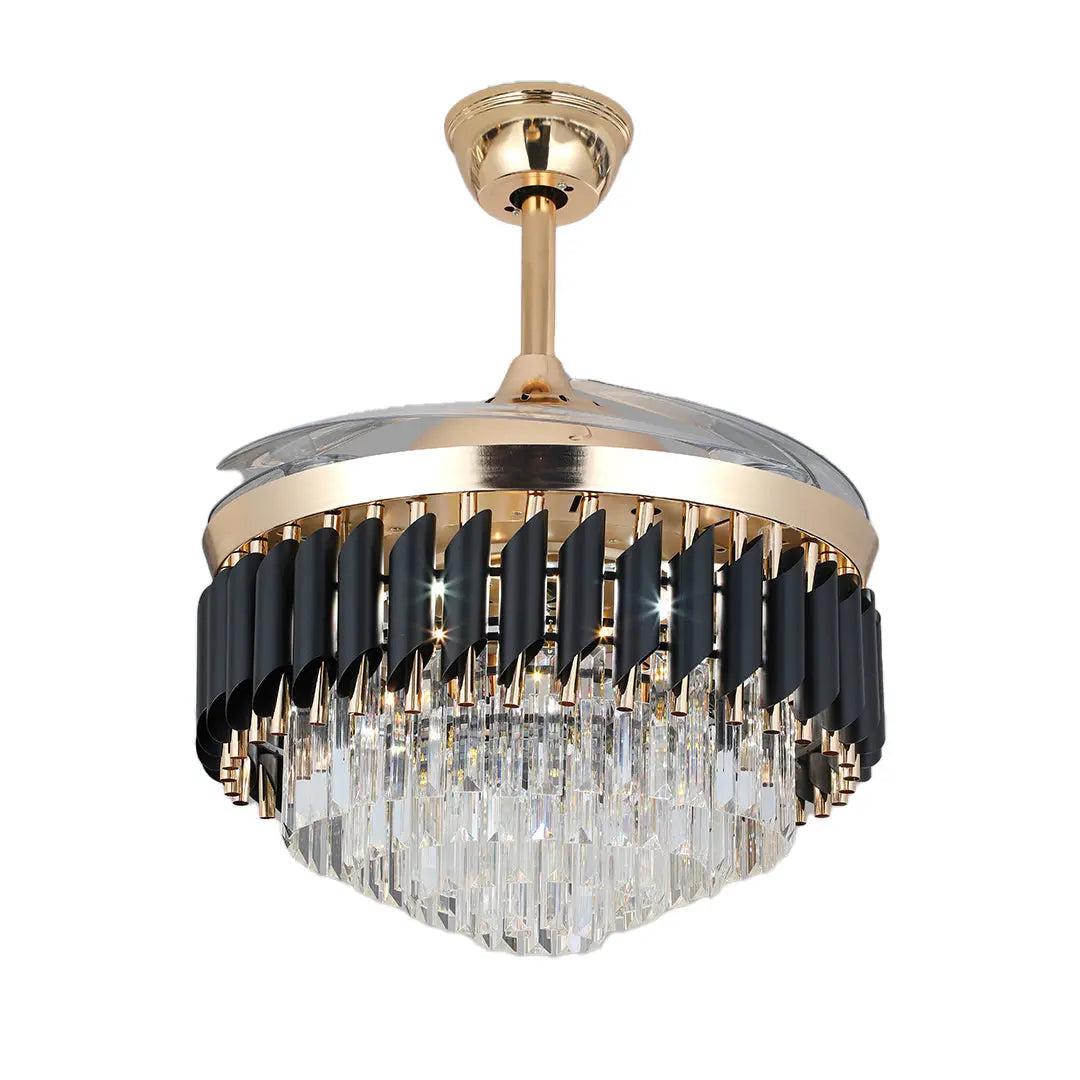 Luxury Black Ceiling Fan with Light and Transparent PC Blades, Iron Construction Luxe