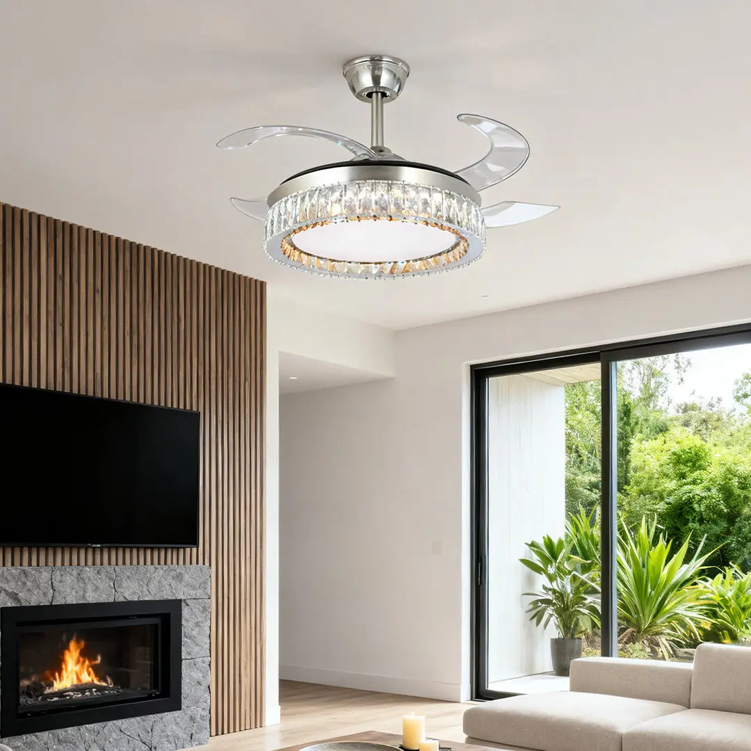 Luxury Nickel Crystal Ceiling Fan with Remote-Controlled Light Luxe