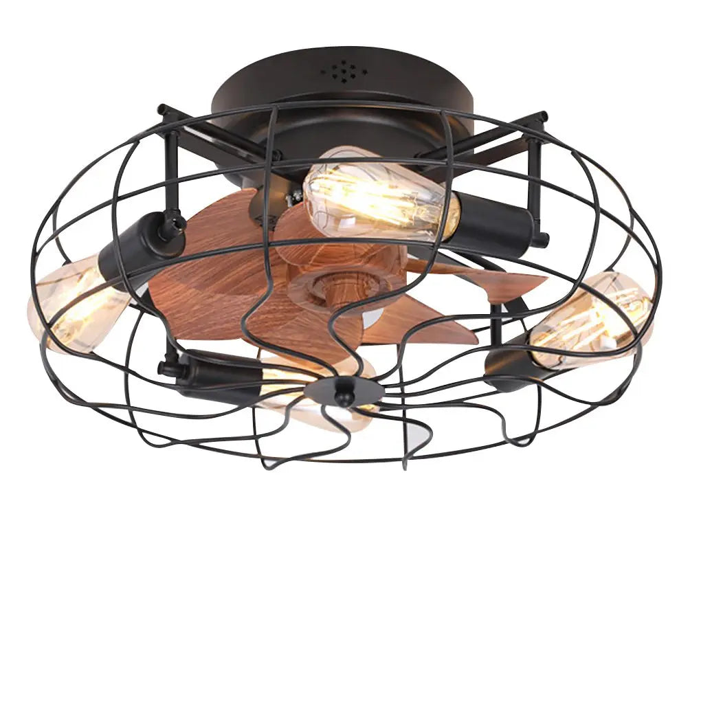 Industrial Retro Cage Ceiling Fan Lamp with Remote Control and Three-Speed Timing Regulation Luxe