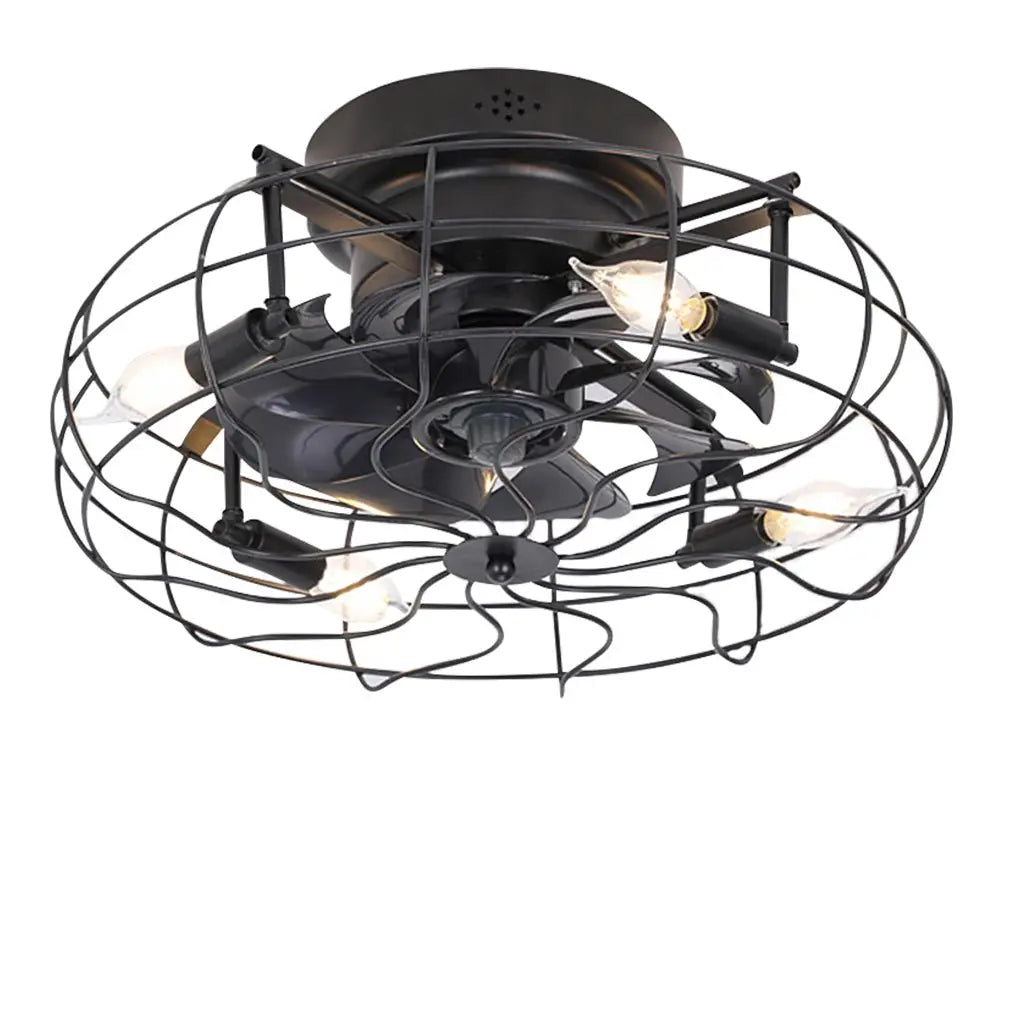 Industrial Retro Cage Ceiling Fan Lamp with Remote Control and Three-Speed Timing Regulation Luxe