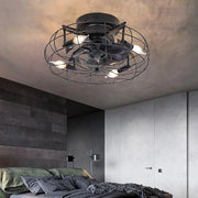 Industrial Retro Cage Ceiling Fan Lamp with Remote Control and Three-Speed Timing Regulation Luxe
