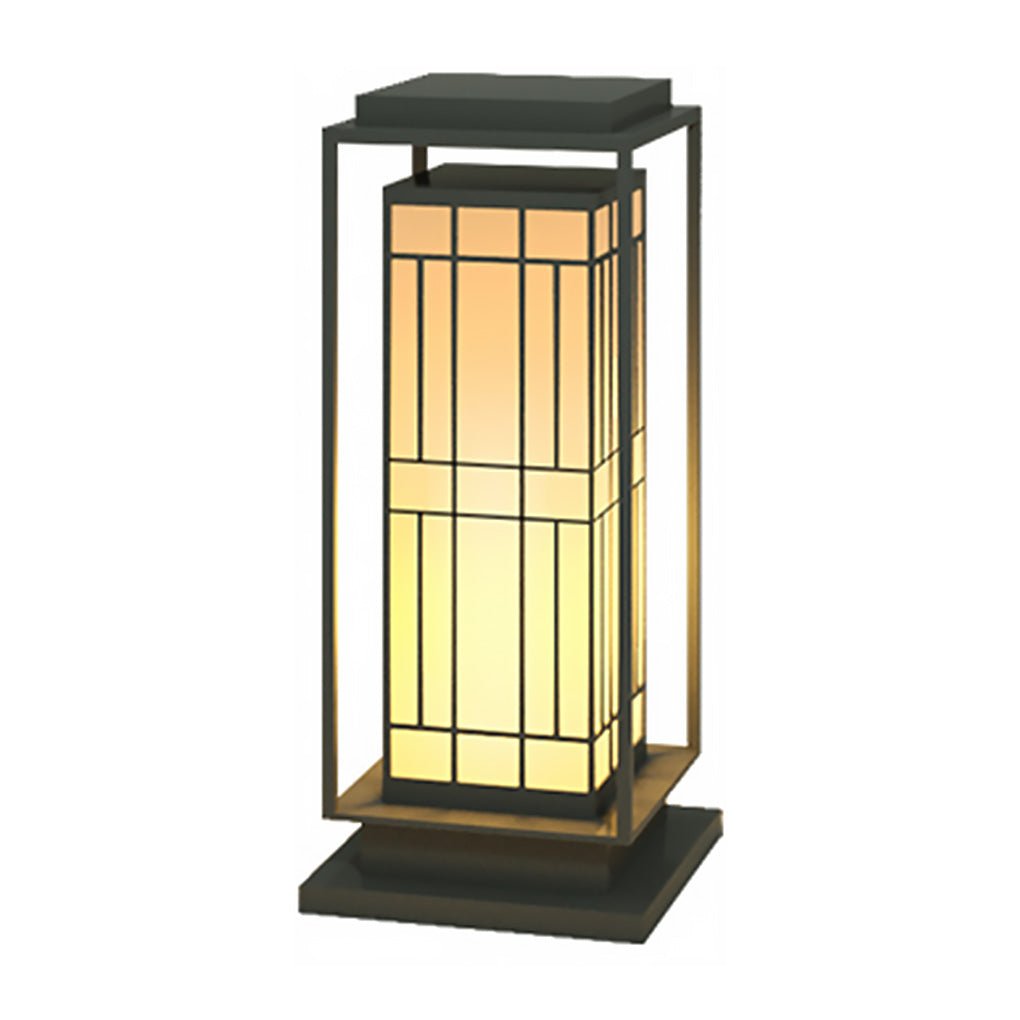 Vintage Asian Lattice Solar / Hardwired Bollard Path Light — Stainless Steel & PC, Warm White LED, IP54