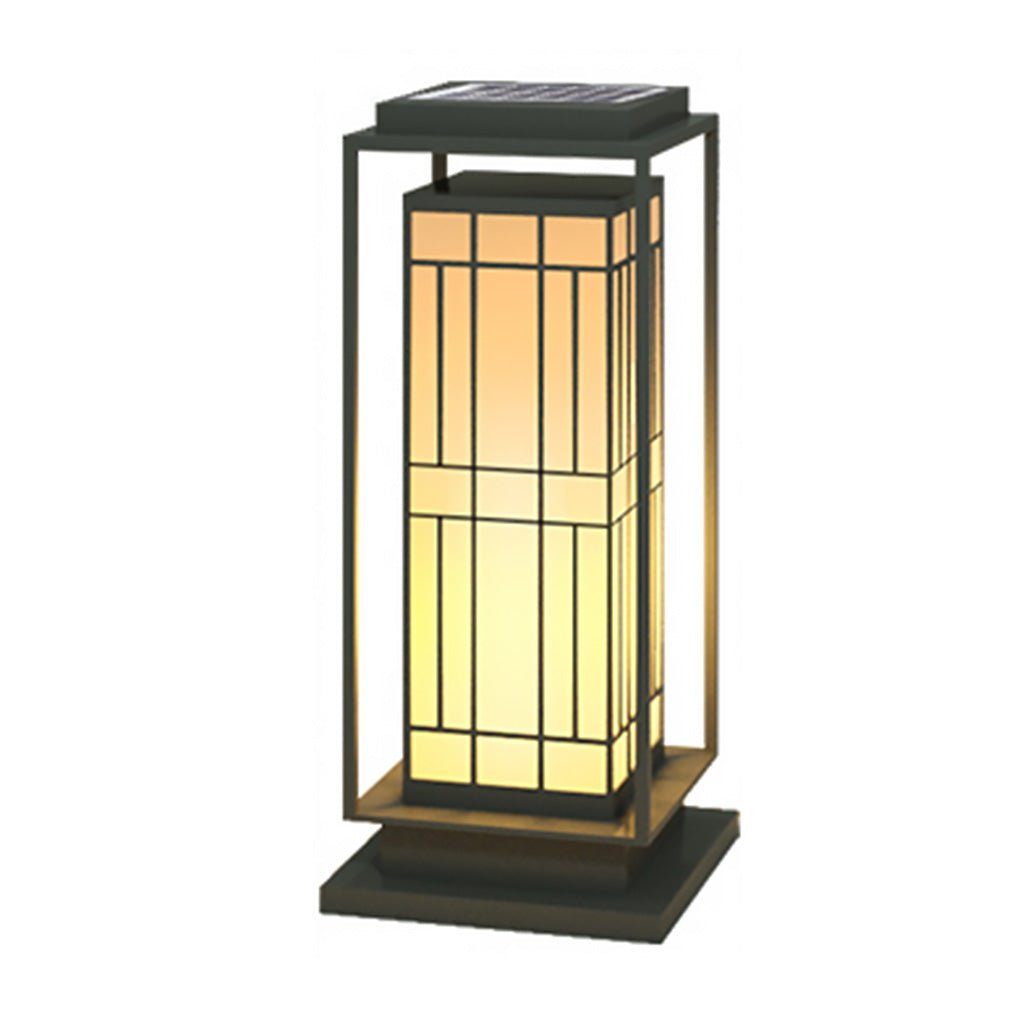 Vintage Asian Lattice Solar / Hardwired Bollard Path Light — Stainless Steel & PC, Warm White LED, IP54