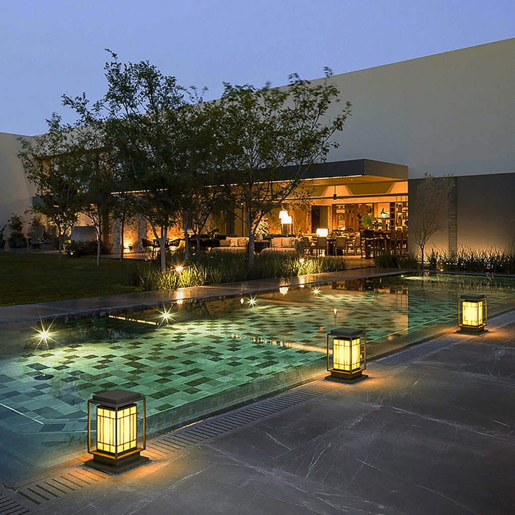 Vintage Asian Lattice Solar / Hardwired Bollard Path Light — Stainless Steel & PC, Warm White LED, IP54