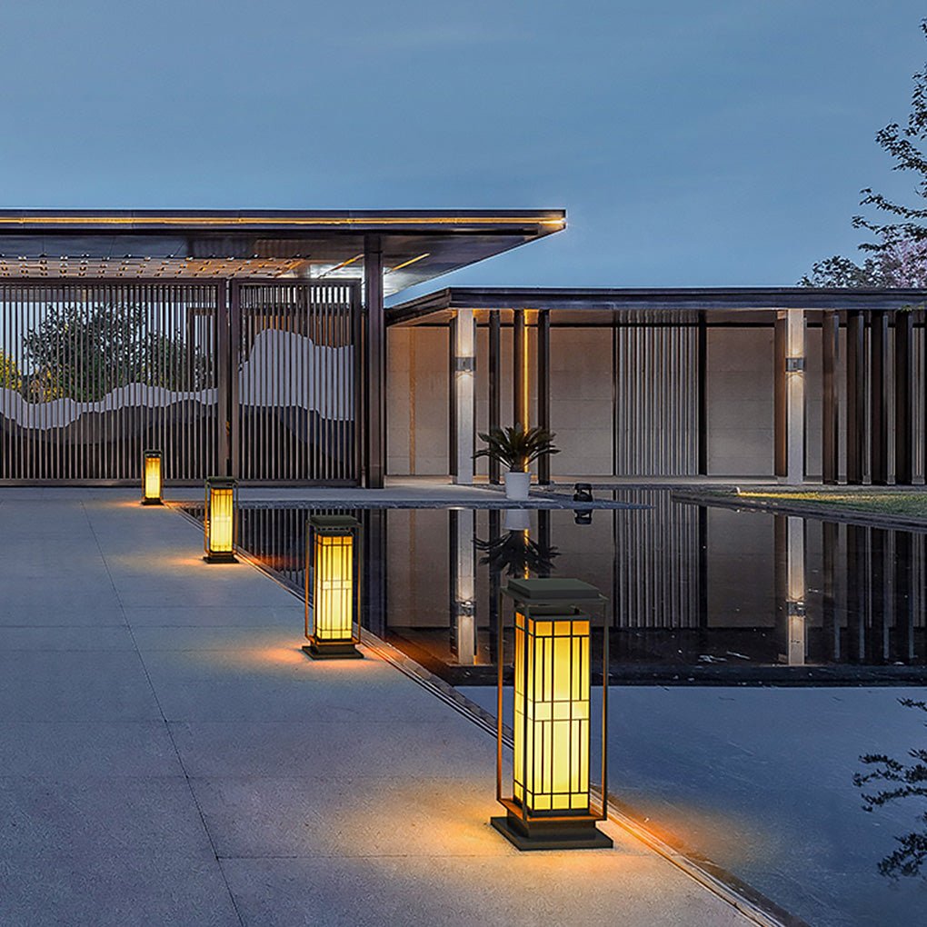 Vintage Asian Lattice Solar / Hardwired Bollard Path Light — Stainless Steel & PC, Warm White LED, IP54