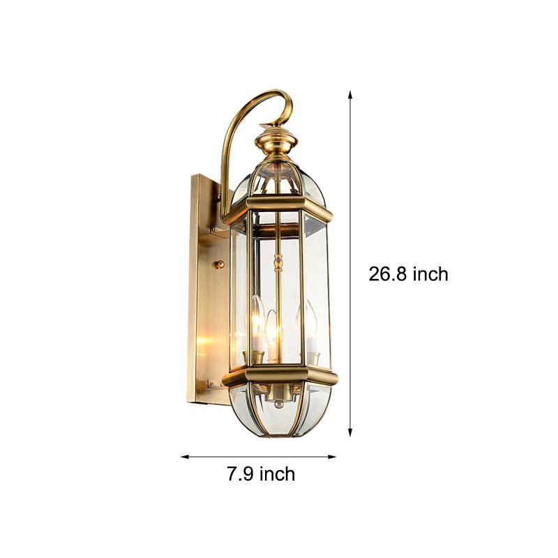 Antique Lantern Outdoor Wall Sconce — Copper and Glass, Hardwired, E14, 7.9" W × 26.8" H