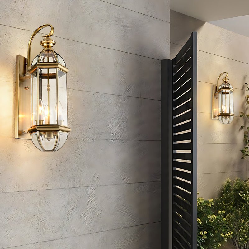 Antique Lantern Outdoor Wall Sconce — Copper and Glass, Hardwired, E14, 7.9" W × 26.8" H