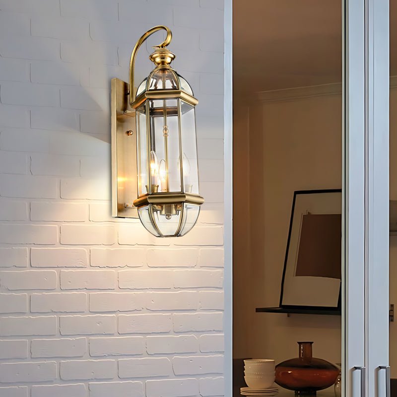 Antique Lantern Outdoor Wall Sconce — Copper and Glass, Hardwired, E14, 7.9" W × 26.8" H