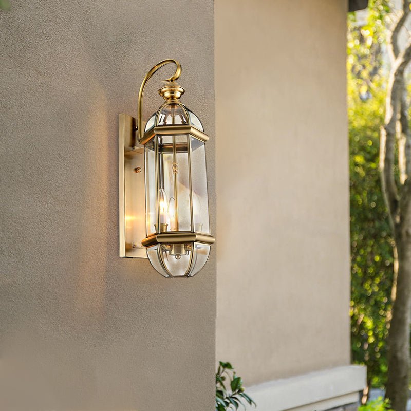Antique Lantern Outdoor Wall Sconce — Copper and Glass, Hardwired, E14, 7.9" W × 26.8" H
