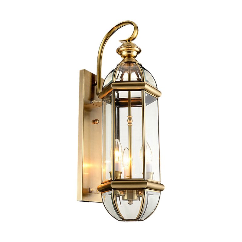 Antique Lantern Outdoor Wall Sconce — Copper and Glass, Hardwired, E14, 7.9" W × 26.8" H