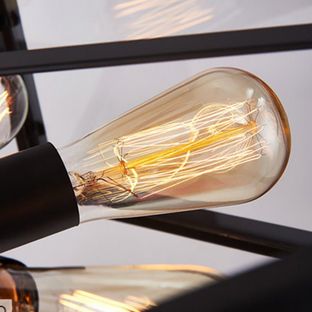Retro Hexagonal Glass Pendant — Black Wrought Iron, LED, 18.89" Industrial