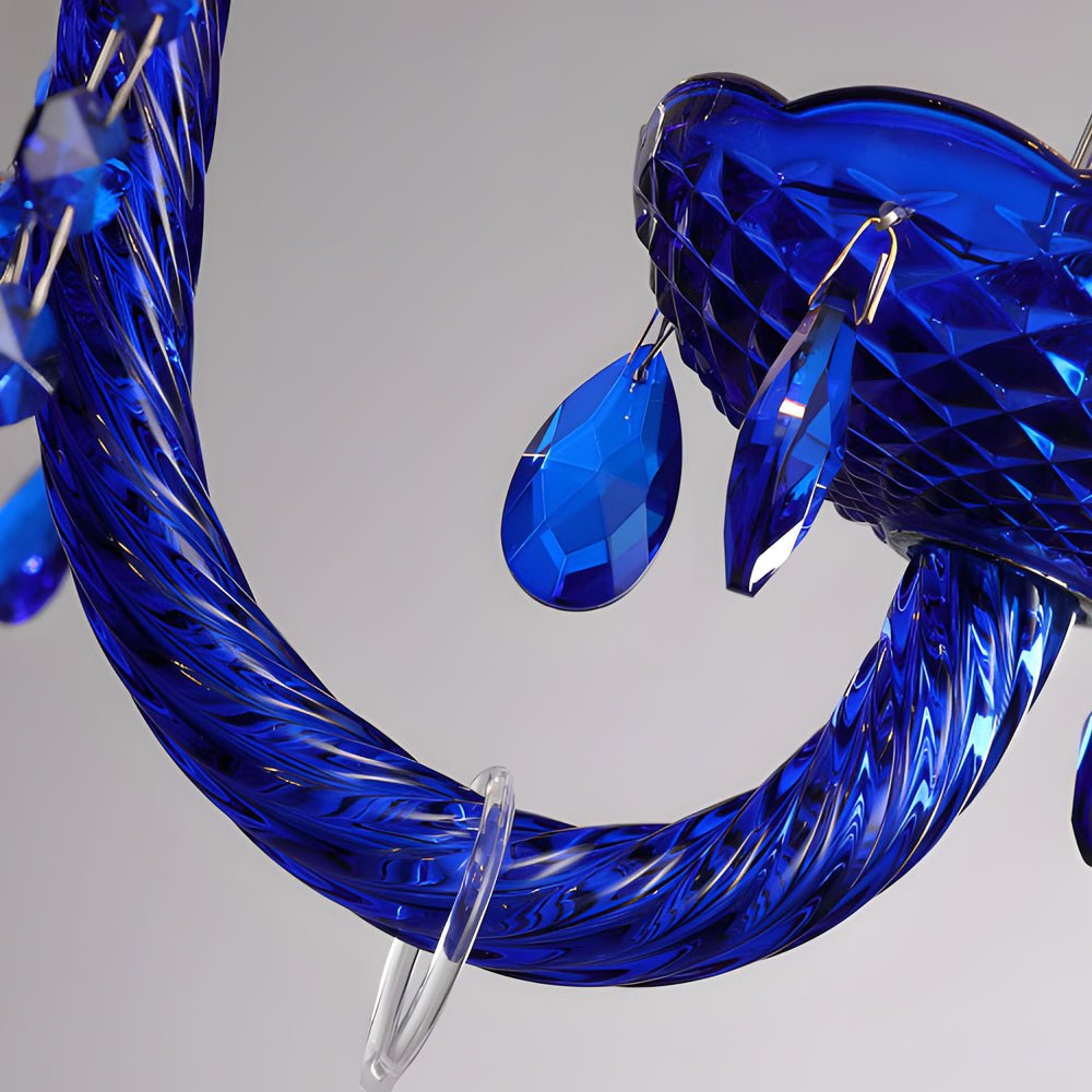 Memphis-Style Blue Crystal Chandelier — Glass Candles, 3-Step LED Dimming, 6-Light or 10-Light